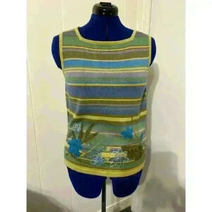 Susan Bristol Embellished Floral Sleeveless Sweater Size Medium Art to wear